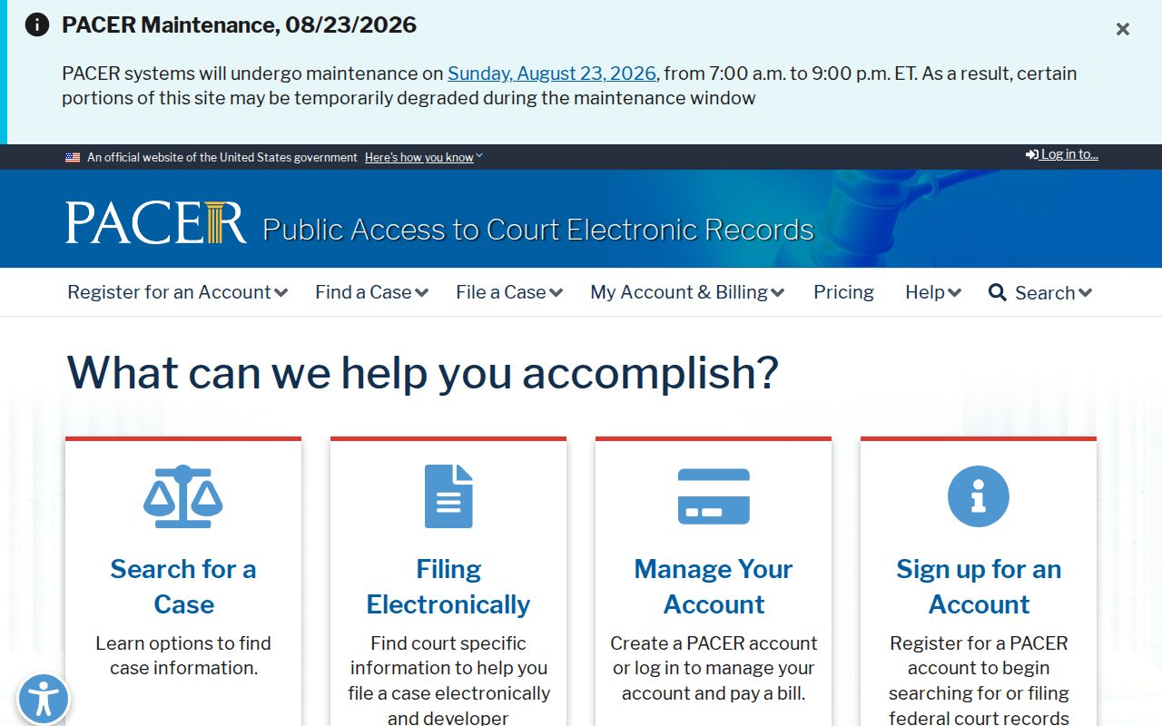 Bryant court docket PACER entry