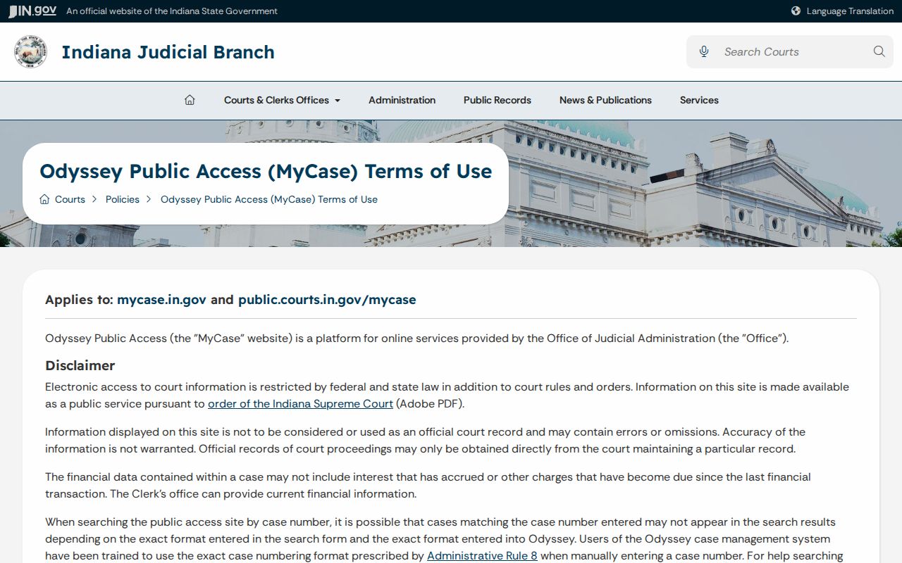 MyCase exact case-number terms