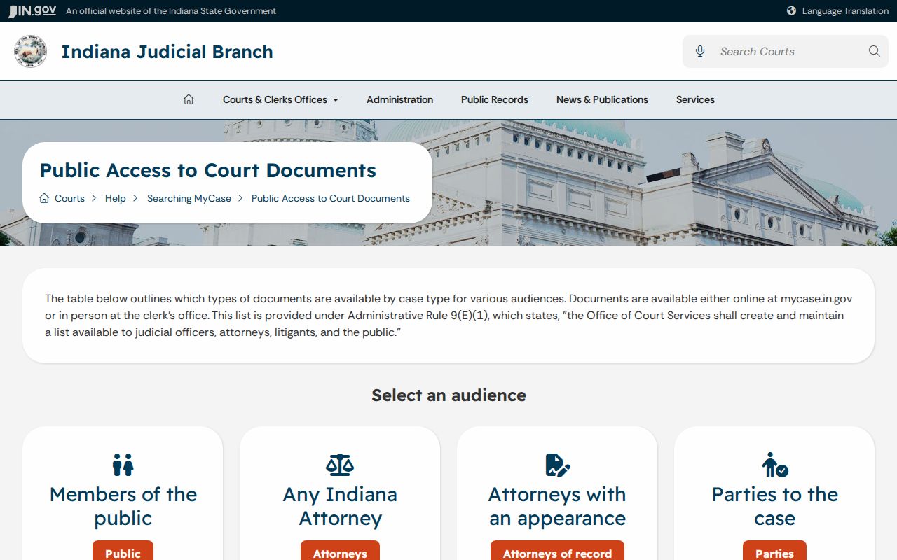 Jay County civil court docket MyCase document access