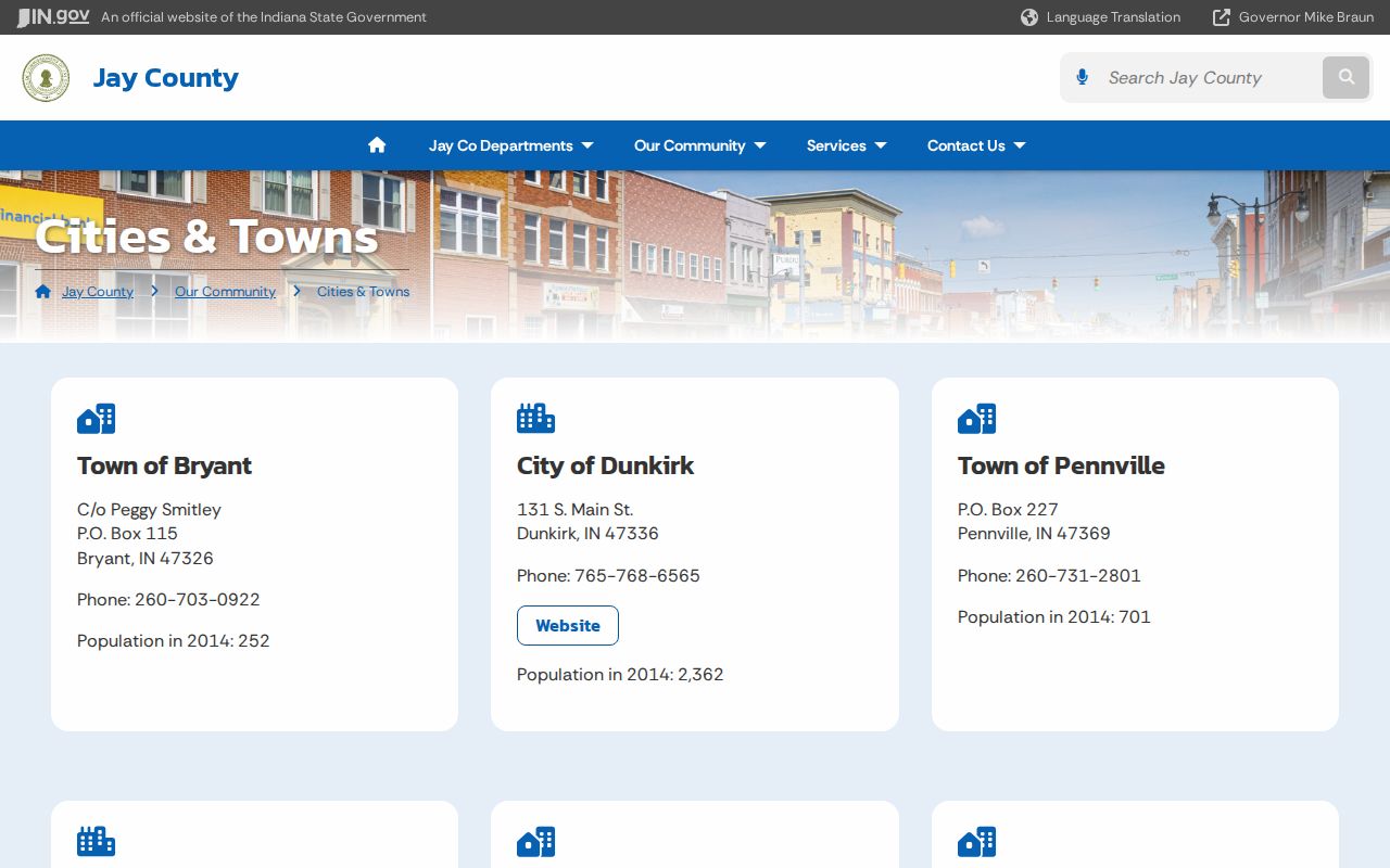 Jay County cities and towns directory for court routing