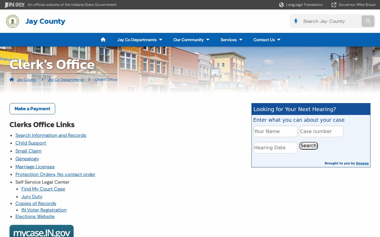 Jay County Clerk page for docket and record requests