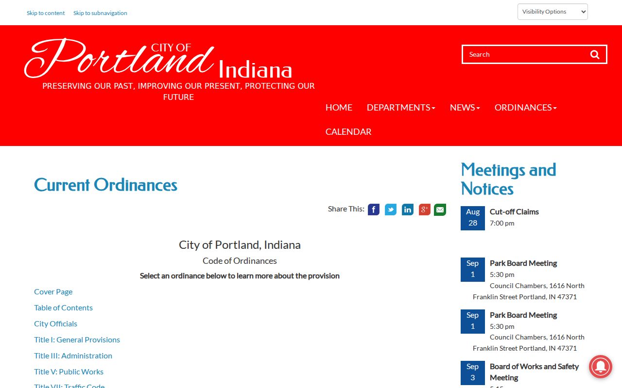 Jay County traffic court records Portland ordinance index